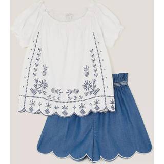 Monsoon Monsoon Blue Embroidered Top and Scallop Shorts Set