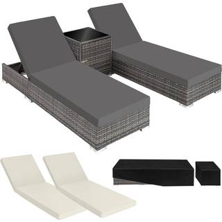 Sæt med liggestole + bord i polyrattan/aluminium - grå