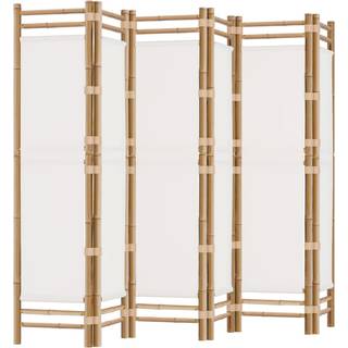 4-Panels Rumdeler 160 Cm Foldbar Bambus Og Kanvas - Cremefarvet / 240 x 180 cm