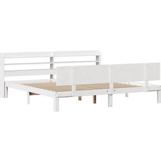 Sengeramme Med Sengegavl Massivt Fyrretræ Hvid - Hvid / 180 x 200 cm