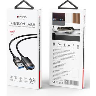 Yesido USB-A han-til-hun forlængerkabel, 1,5m - Sort