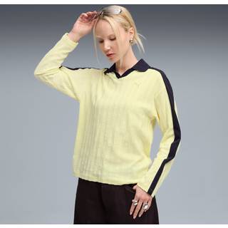 Women&#39;s Puma T7 Relaxed Long Sleeve Polo T-Shirt, Yellow T-Shirt, Size S T-Shirt, Clothing - Gold Moon - S