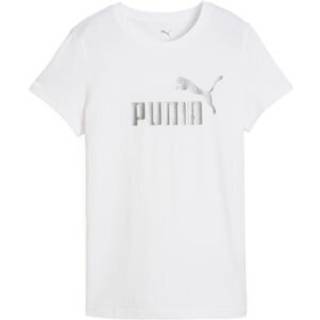 PUMA ESS METALLIC No. 1 Logo Tee Women, Clothing, White/Metallic Silver, XS