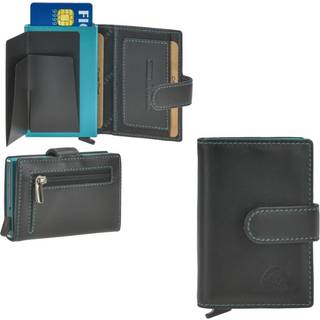 Karten Portemonnaie Herren Damen (schwarz-türkis) RFID mit Münzfach "Royal Nappa" Kartenetui Cardholder Kartenportemonnaie GREENBURRY 1138