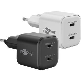 Goobay USB-C PD GaN Dual hurtigoplader 35W (2xUSB-C), Hvid