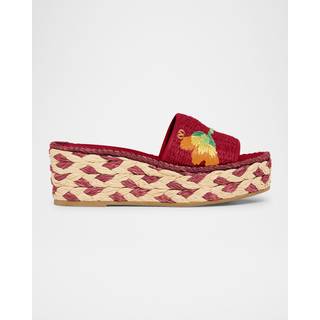 Valentino Garavani Bribri floral raffia espadrille wedges - red - EU 37