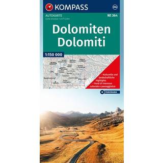 Dolomites - Dolomiten Road Map + Panorama Map