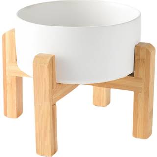 Welloyed 6 '' Keramisk hævet hundeskål - 30 oz hundefoder og vandskål med forhøjet skridsikre bambusband opvaskemaskine & mikrobølgeov