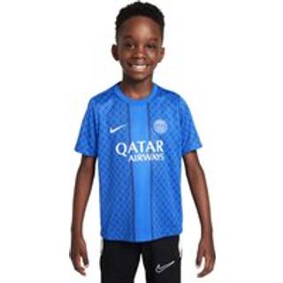 Kortærmet Paris Saint-Germain Academy Pro Home Jordan Dri-FIT-fodboldopvarmningstrøje til mindre børn - blå - L
