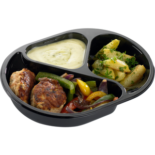 Bakke plastbakke 960ml PP 3-rums 200/300/460ml menuserie hovedret sort