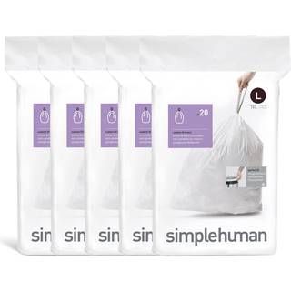 SimpleHuman Code l 100 Tæl ægte tilpassede fit -liners Tegn affaldsposer i dispenserpakker 18 liter / 4,7 gallon hvid