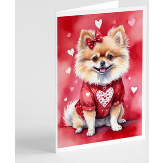 Carolines skatte DAC5413GCA7P POMERANIAN Mine Valentine lykønskningskortpakke med 8 blanke kort med konvolutter, finurlig A7 -størrelse 5x7 tomme