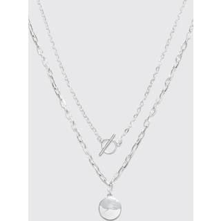 Mens Silver Pendant Multi Layer Chain Necklace
