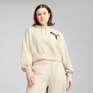 Women&#39;s Puma LEO LUXE Relaxed Cropped Hoodie, White, Size XL, Clothing - Alpine Snow - XL