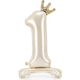 Folieballon Stående Lys Creme Satin Finish Guld Krone – Elegant Festdekoration 84 cm