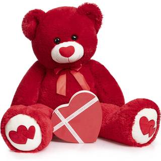 Hollyhome Big Teddy Bear udstoppet dyr stor bjørn plys med rødt hjerte til kæreste og børn Valentinsdag 36 tommer rød