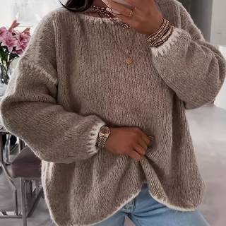 TEMU Solid Off-the-shoulder Color Block Knit Sweater - Casual, Polyester, Fall/winter, Knit Fabric, 88.2 G/m²