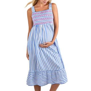 Jojo Maman Bébé JoJo Maman Bébé Blue Stripe Shirred Maternity Midi Dress