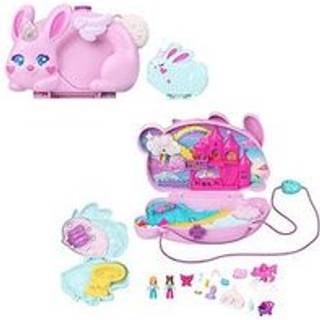 Polly Pocket Wearable Travel Toy med 2 Micro Dolls och 12 tillbehör inklusive husdjur 2-i-1 Bunny Fun Compact Purse Playset med Bunny Unicorn-tem