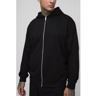 Mens Black Tall 260GSM Loopback Oversized Fit Basic Zip Through Hoodie