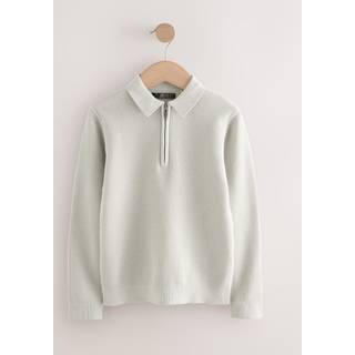 Next Grey Long Sleeve Zip Neck Knitted Polo Shirt (3-16yrs)