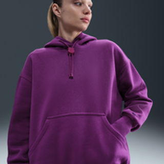 Overdimensioneret FC Barcelona Phoenix Fleece Nike-fodboldhættetrøje til kvinder - lilla - L (EU 44-46)