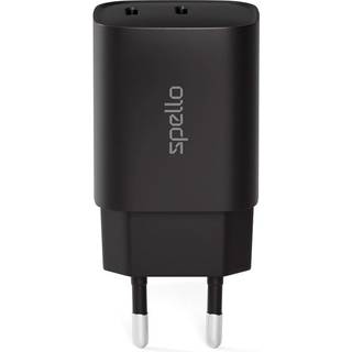 Spello 35W PD (Power Delivery) Vægoplader m. 2 x USB-C - Sort