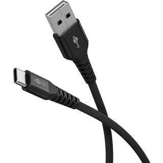 USB-A 2.0 til USB-C lade- og datakabel, tekstil, sort, 1m