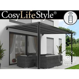 Terrasseoverdækning, vægmonteret pergola Santa Ynez, 4x3m, Sort/Mørkegrå