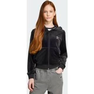 Velour hættetrøje med lynlås - Black / White - 140