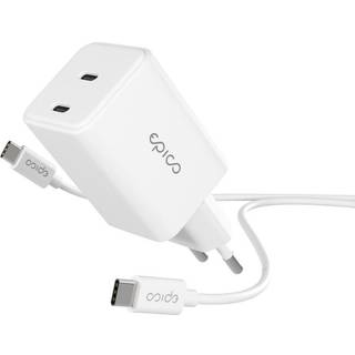 Epico UltraBoost GaN 45W Vægoplader m. 1.2m USB-C til USB-C Kabel - 2x USB-C - Hvid