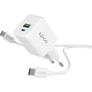 Epico UltraBoost GaN 20W Vægoplader m. 1.2m USB-C til USB-C Kabel - 1x USB-C / 1x USB-A - Hvid