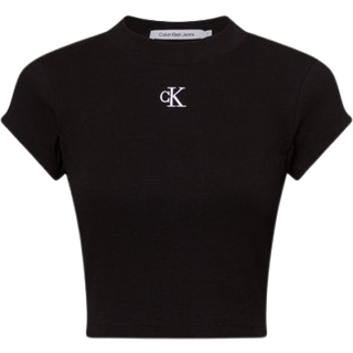 Slim Cropped Ribbed T-shirt - Black - XL
