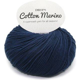 DROPS COTTON Merino 08 Marineblå Indhold: 50% Uld, 50% Bomuld Garngruppe: B (20 - 22 masker) / 8 ply / DK / worsted Vægt/længde: 50 g = ca. 110 meter Anbefalede pinde: 4 mm Strikkefasthed: 10 x 10 cm = 21 m x 28 p Maskinvask, Finvask 40ºC / Brug aldrig skyllemiddel / Tørres fladt.