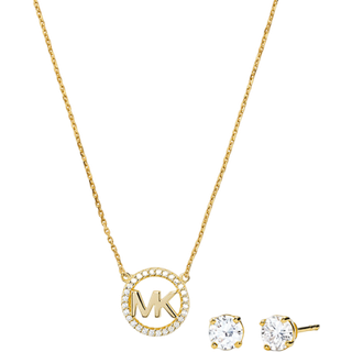 MK 14K Rose Gold-Plated Sterling Silver Pavé Logo Charm Necklace and Stud Earrings Set - Gold - Michael Kors - ONE SIZE