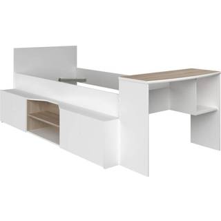 Multifunktionel seng 90 x 190/200 cm med skrivebord og opbevaring i hvid og naturfarve JOCHIANE