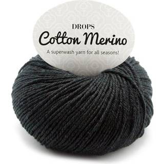 DROPS COTTON Merino 02 Sort Indhold: 50% Uld, 50% Bomuld Garngruppe: B (20 - 22 masker) / 8 ply / DK / worsted Vægt/længde: 50 g = ca. 110 meter Anbefalede pinde: 4 mm Strikkefasthed: 10 x 10 cm = 21 m x 28 p Maskinvask, Finvask 40ºC / Brug aldrig skyllemiddel / Tørres fladt.