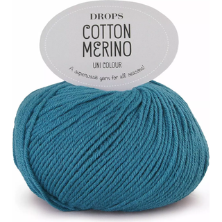DROPS COTTON Merino 26 Stormblå Indhold: 50% Uld, 50% Bomuld Garngruppe: B (20 - 22 masker) / 8 ply / DK / worsted Vægt/længde: 50 g = ca. 110 meter Anbefalede pinde: 4 mm Strikkefasthed: 10 x 10 cm = 21 m x 28 p Maskinvask, Finvask 40ºC / Brug aldrig skyllemiddel / Tørres fladt.