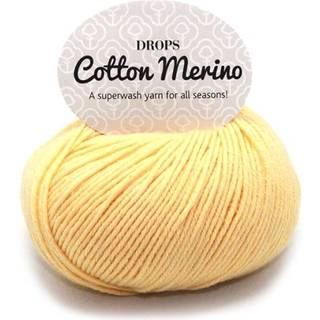 DROPS COTTON Merino 17 Vaniliegul Indhold: 50% Uld, 50% Bomuld Garngruppe: B (20 - 22 masker) / 8 ply / DK / worsted Vægt/længde: 50 g = ca. 110 meter Anbefalede pinde: 4 mm Strikkefasthed: 10 x 10 cm = 21 m x 28 p Maskinvask, Finvask 40ºC / Brug aldrig skyllemiddel / Tørres fladt.