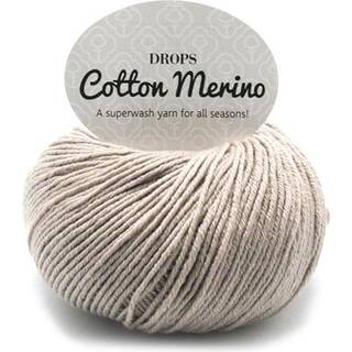 DROPS COTTON Merino 03 Beige Indhold: 50% Uld, 50% Bomuld Garngruppe: B (20 - 22 masker) / 8 ply / DK / worsted Vægt/længde: 50 g = ca. 110 meter Anbefalede pinde: 4 mm Strikkefasthed: 10 x 10 cm = 21 m x 28 p Maskinvask, Finvask 40ºC / Brug aldrig skyllemiddel / Tørres fladt.