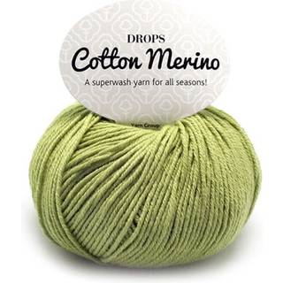 DROPS COTTON Merino 10 Pistacie Indhold: 50% Uld, 50% Bomuld Garngruppe: B (20 - 22 masker) / 8 ply / DK / worsted Vægt/længde: 50 g = ca. 110 meter Anbefalede pinde: 4 mm Strikkefasthed: 10 x 10 cm = 21 m x 28 p Maskinvask, Finvask 40ºC / Brug aldrig skyllemiddel / Tørres fladt.