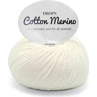 DROPS COTTON Merino 01 Natur Indhold: 50% Uld, 50% Bomuld Garngruppe: B (20 - 22 masker) / 8 ply / DK / worsted Vægt/længde: 50 g = ca. 110 meter Anbefalede pinde: 4 mm Strikkefasthed: 10 x 10 cm = 21 m x 28 p Maskinvask, Finvask 40ºC / Brug aldrig skyllemiddel / Tørres fladt.