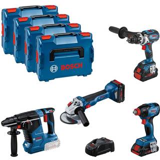 Bosch Professional Elværktøjssæt GSR 18V-110C+GDX 18V-210C+GWS 18V-10+GBH 18V-24C med 3 stk. batteri, kader og L-BOXX