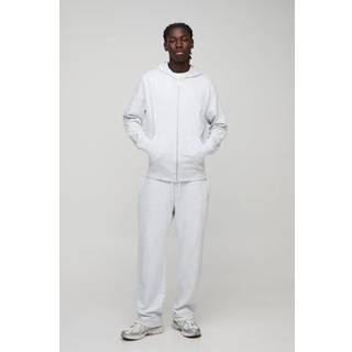 Mens Grey Marl Lightweight Basic Regular Fit MAN. Zip Through Hoodie and Straight Leg Jogger Set