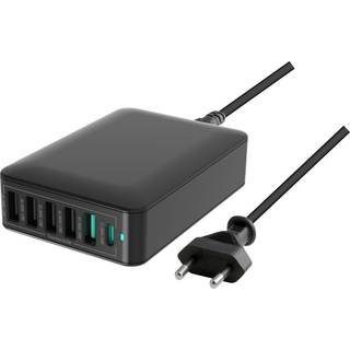 Dacota Platinum multi-port 60 W 5 X USB-A + 1 X USB-C oplader, sort ➞ På lager - klar til levering og afhentning