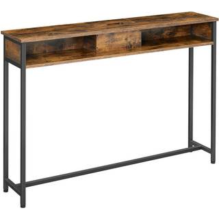Smalt konsolbord med strømstik, sofabord, 25 x 120 x 81 cm, brun og blæk sort