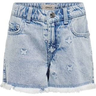 Only Denimshorts Light Blue Denim Butterfly Med Frynsekant - Str. 10y 140cm