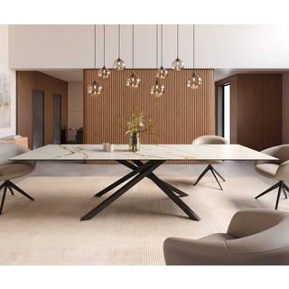 Esstisch Edge 300x100 Keramik Calacatta Luxe Weiß-Gold-Grau Kreuzgestell Rechteck Schwarz - Weiß-Gold-Grau