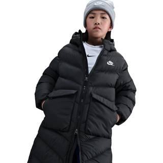 Nike All Day Play Therma-FIT-dyneparka i fuld længde med løs pasform til større børn - sort - XS