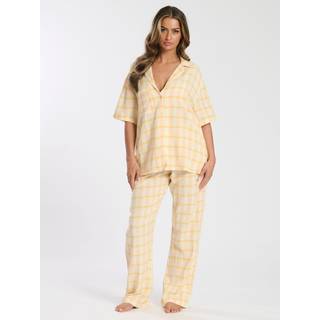 Loungeable Loungeable Yellow Woven Check Traditional Short Sleeve Co-ord Set